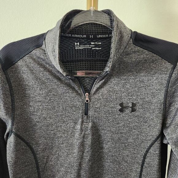 Under Armour 1/4 Zip Pullover Fitted Coldgear Mens Size Small Gray Black - Picture 2 of 6
